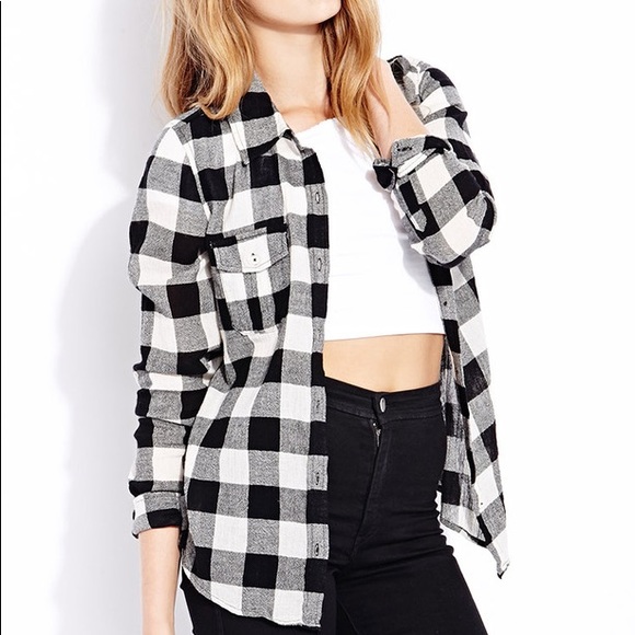 Black White and Grey Plaid Flannel - Picture 1 of 7